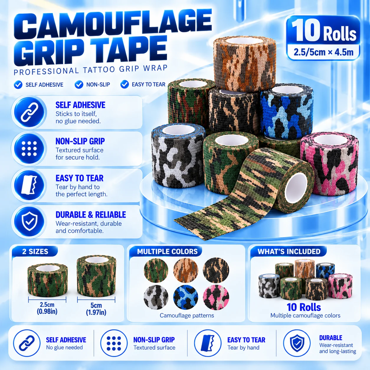 Audersigt Camouflage Tattoo Grip Wrap Self Adhesive Nonwoven Bandage Tape Waterproof Finger Wrap Tattoo Accessories