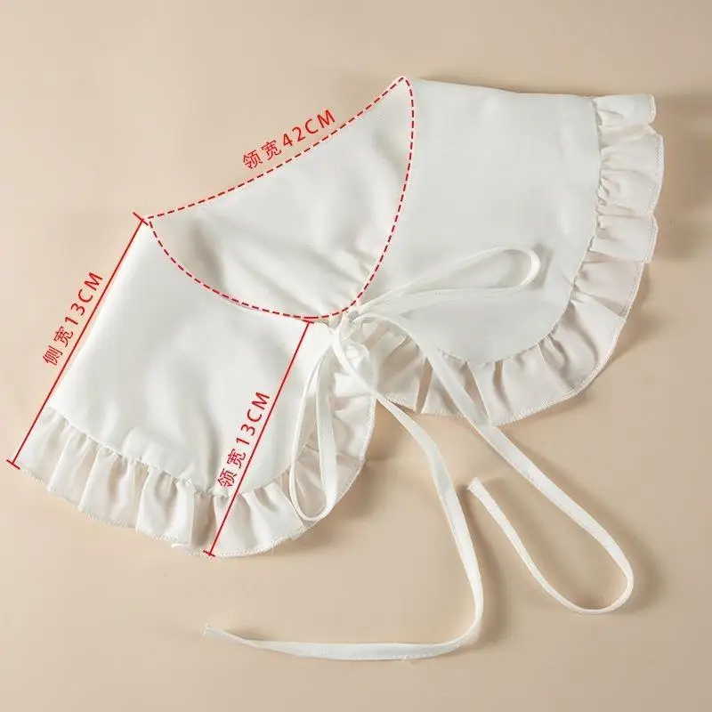 Weißer Schal für Puppen, falscher Kragen für Damen und Mädchen, mit Rüschenbesatz, abnehmbarer Halbhemdkragen, Bluse mit Schnürband. – Detail 9