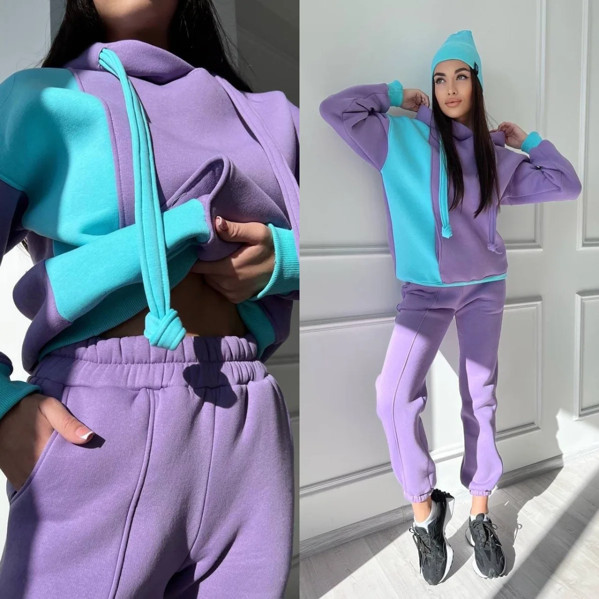 2023 Tracksuits Autumn New Sports Casual Women's Hooded Women Fashion Color Blocking Sweater Two Piece Setschic Hooded Suit