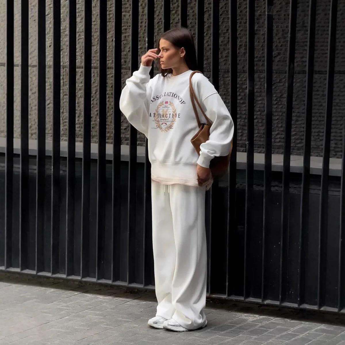 Bedrukt Veelzijdig Vlees Verhullend Straattrend voor Dames Chique Verdikt Sweatshirt met Ronde Hals Retro Amerikaanse Stijl