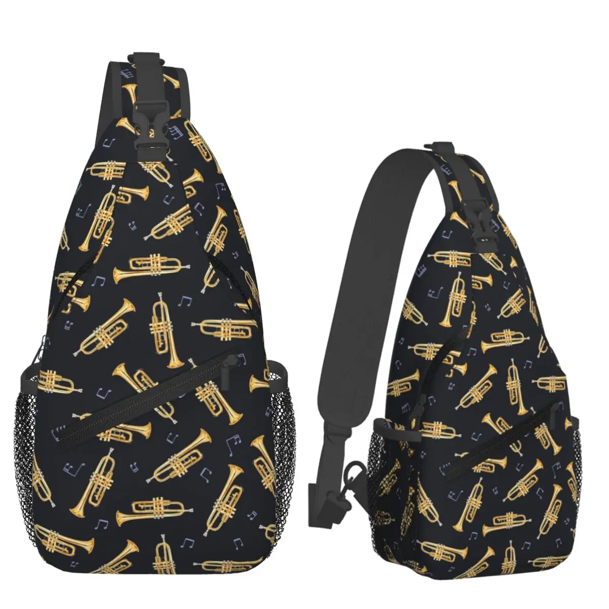 

Золотая труба на черной нагрудной сумке, мужской рюкзак через плечо на слинге, нагрудная сумка, дорожный походный рюкзак, сумка на плечо