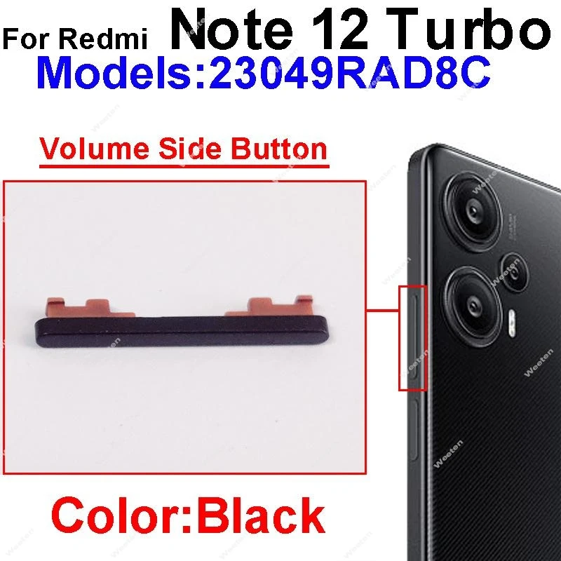 Up/Down Volume Side Button For Redmi Note 12 Turbo 23049RAD8C Power Volume Button Power Side keys Replacement Repair Spare Parts