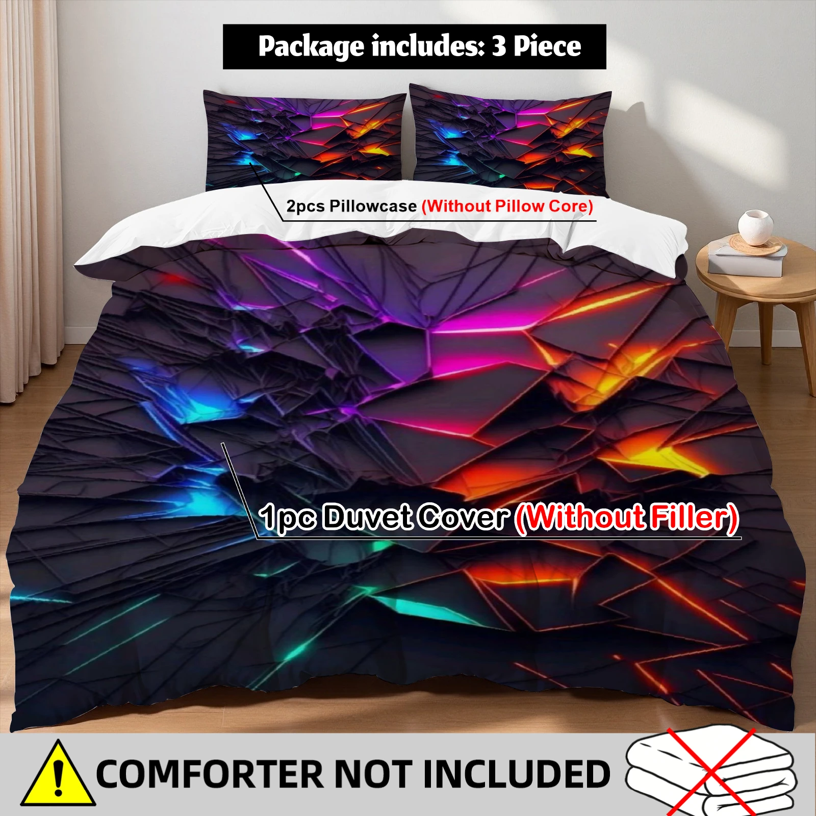 

Комплект постельного белья из 3 предметов: пододеяльник с дизайном «Цветное разбитое стекло» и 2 наволочки, для односпальной, полуторной и двуспальной кровати