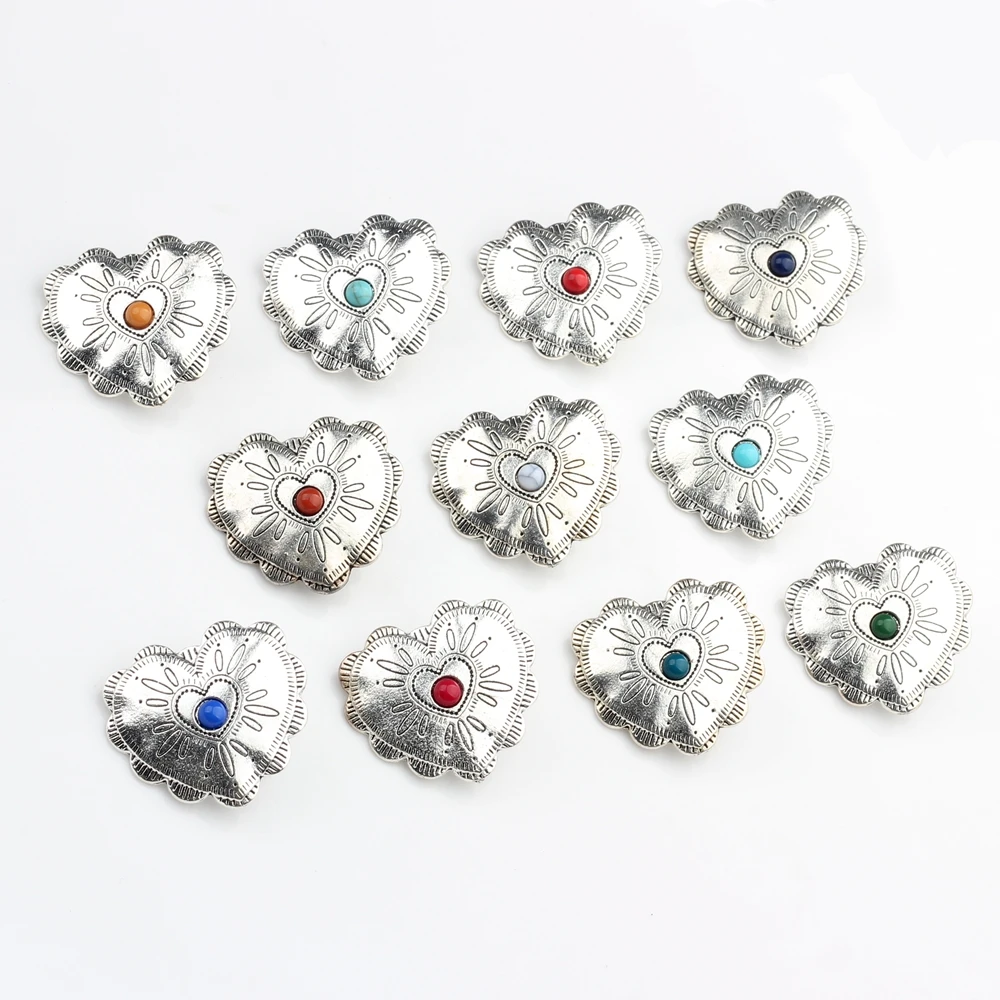 Retro Zinc Alloy Button Cute Heart Decorative Buttons Concho Charms Pendants 3pcs/lot For DIY Hair Jewelry Accessories