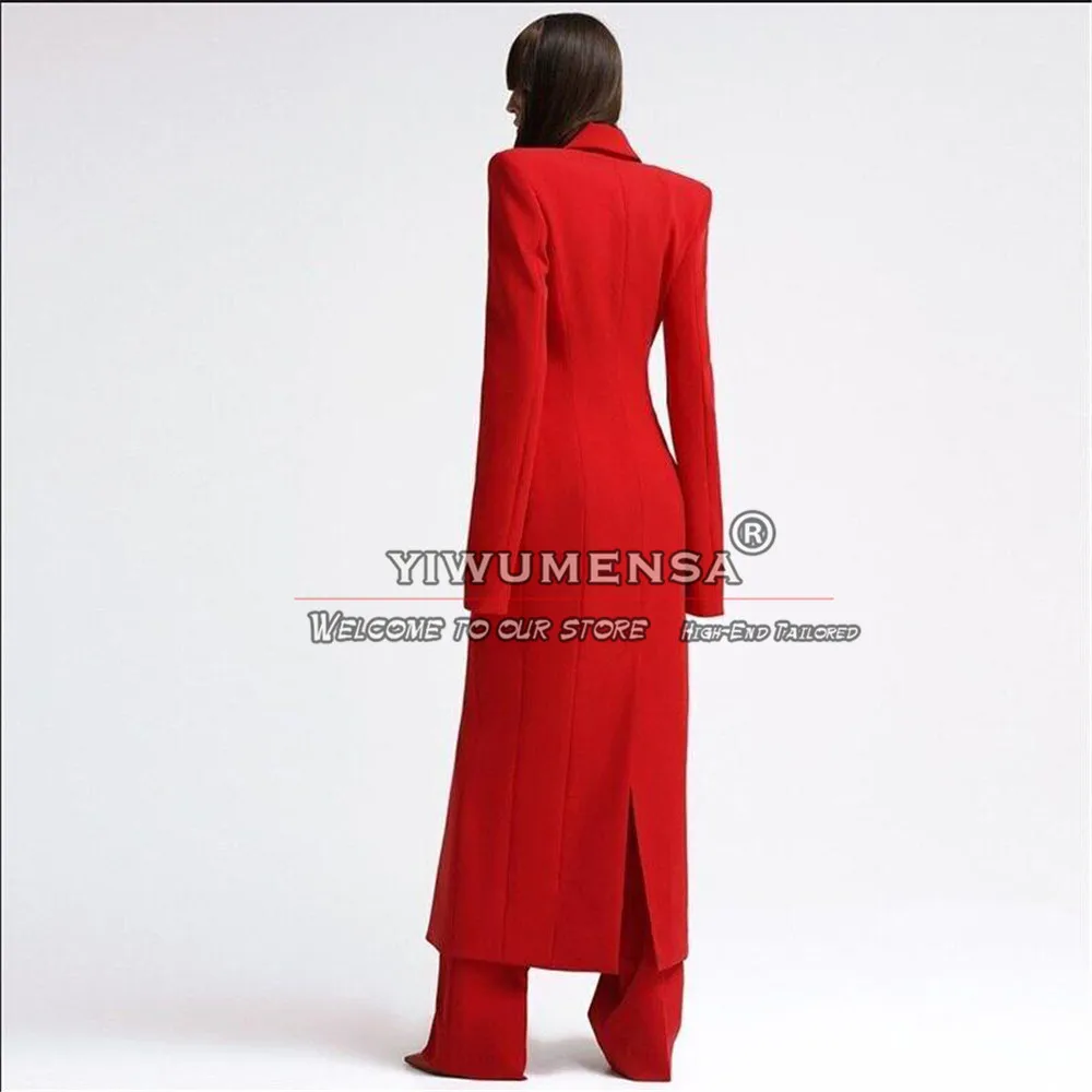 Red Modern Women Suit  2 Pieces Sets Long Jacket Pants Ankle-Length Mother\'s Dresses Tailored Vestidos De Fiesta Elegantes 2024