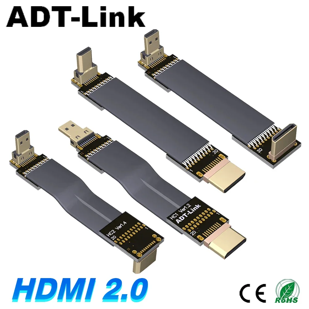 Type C To D HDMI 2.0v Micro-HDMI To Mini-HDMI Male To Male Built-in Flat Ribbon Video Extension Cable FPC FPV GPU Audio Extender