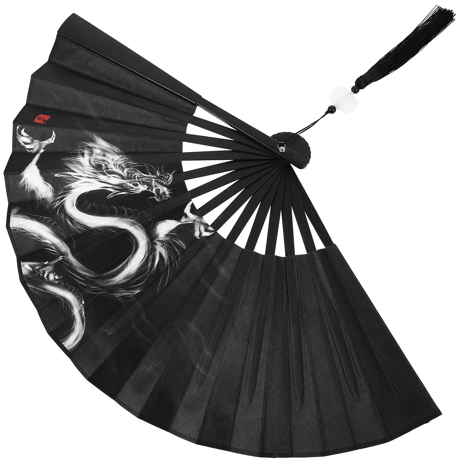 

Chinese Fan Tassels Folding Hand Fan Dragon Folding Fan Vintage Silk Hand Fan Handheld Stage Performance Fan Halloween