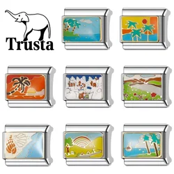 Trusta 2024 New Fine Nautical Landscape Charm Italian Links 9mm Stainless Steel Bracelet for Women DIY Jewelry Wholesale N036
