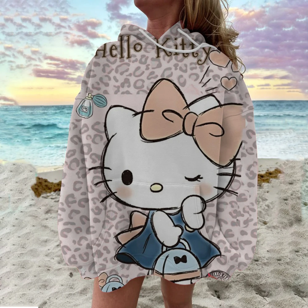 

Hello Kitty Cartoon Anime Women's Pullover Spring and Autumn Men's Round Neck Hoodie Clothes New Fashion Couple Sweater Top