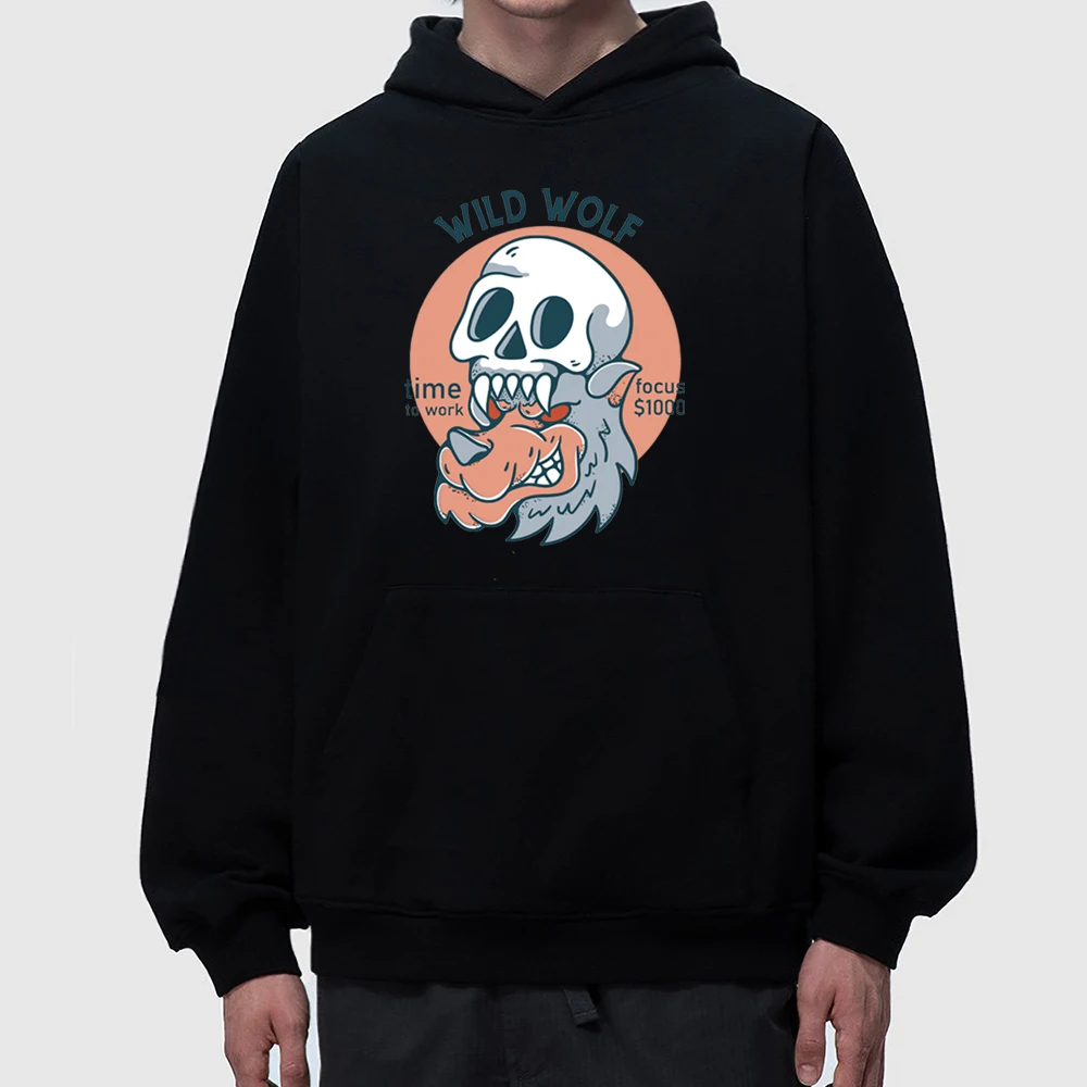 

2024 new fashion casual Skull Wolf letter printed men's hoodie casual street hoodie autumn and winter fashion casual hoodie
