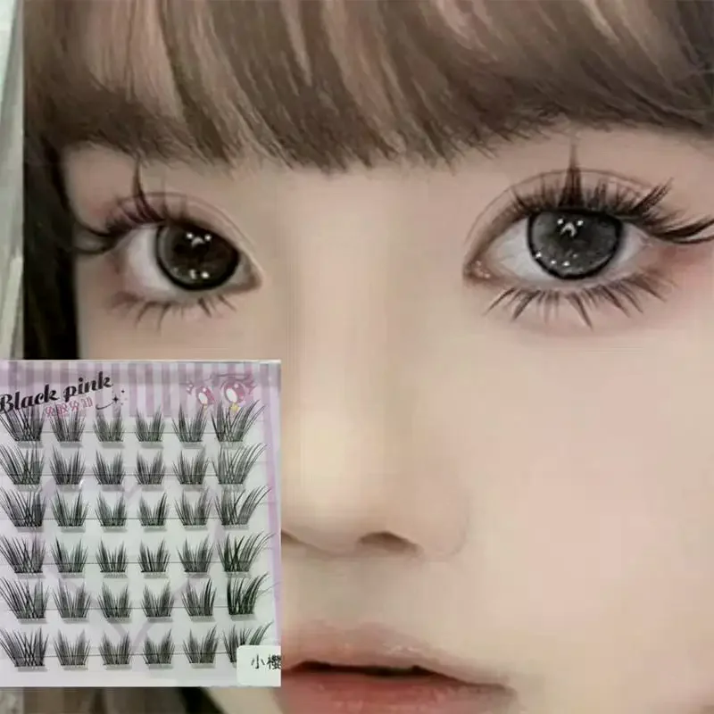 Cluster Lashes Self Adhesive Black 6 Rows Glue Free Segmented False Eyelashes Natural Look for Daily Life and Vacations