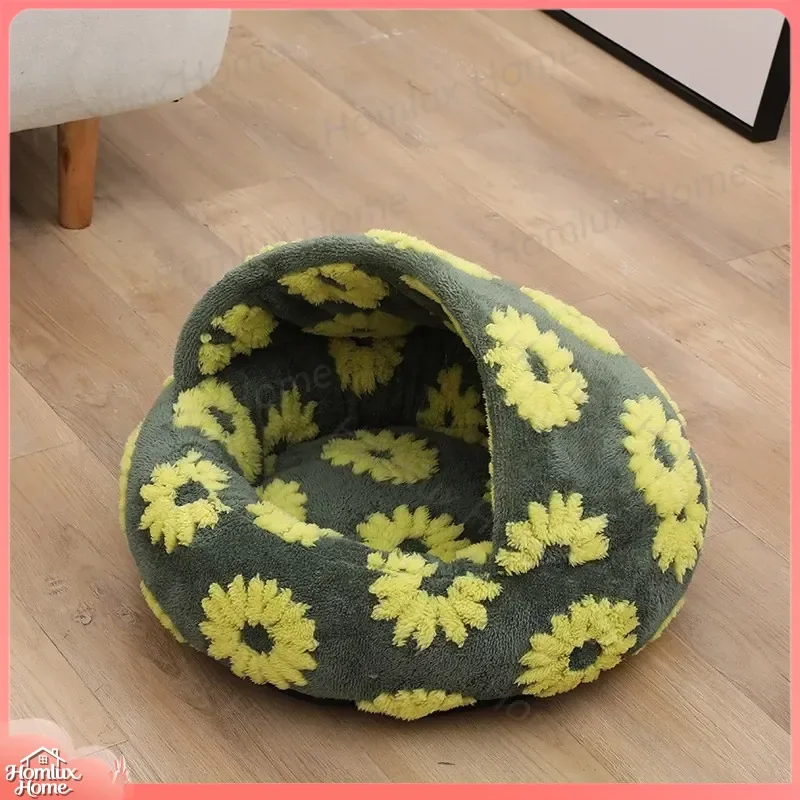 Plush Cat Nest for Cats Small Dogs Pet Bed with Integrated Shell Design Comfortable Warm Blanket Style Pet Pad Nest Bed