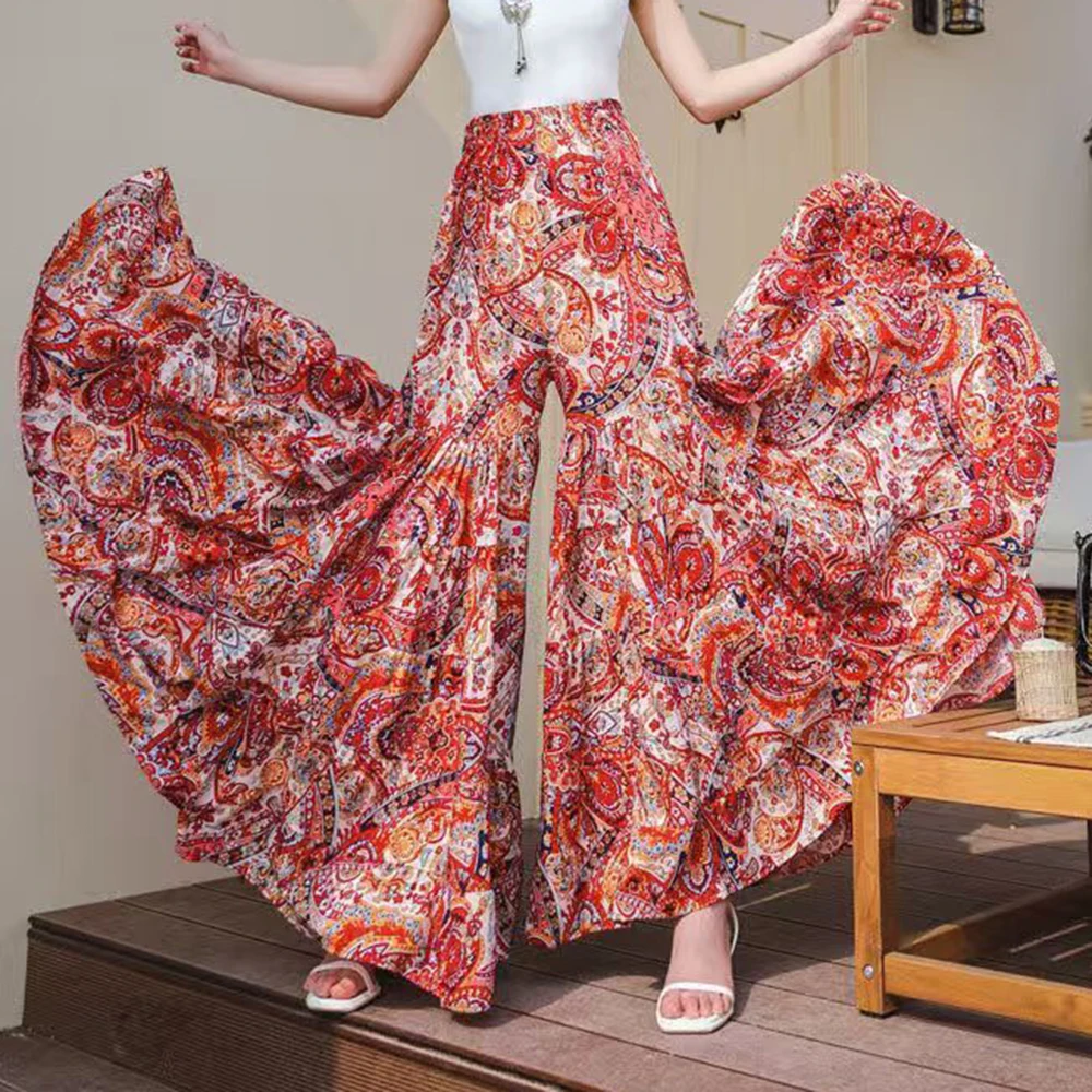 

Wide-leg pants summer loose new casual high-waisted trousers beach pants thin printed pants vacation culottes women
