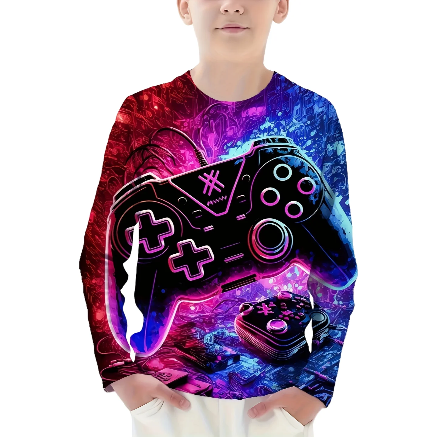 ملابس الأطفال 2025 ملابس أطفال للأولاد تي شيرت بأكمام طويلة للأطفال ملابس علوية مطبوعة برسومات لوحة ألعاب ملابس صيفية أنيقة للأطفال