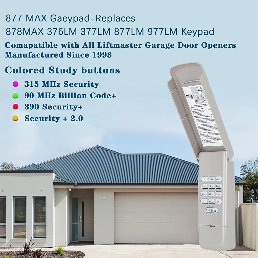 

Garage Door Opener Keypad Wireless Rolling Gate Keyless Entry Replaces 877MAX G940EV-P2 878MAX 377LM 977LM 877LM 66LM