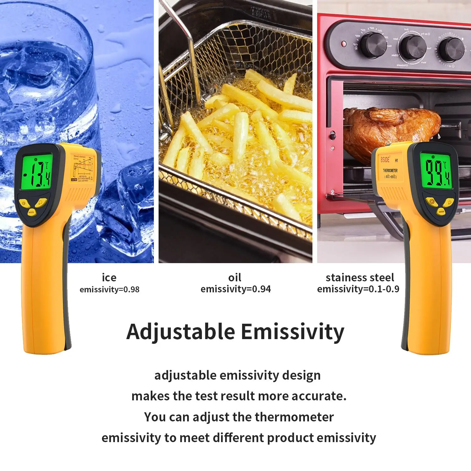BSIDE H1 H3 Digital Infrared Thermometer Non-Contact Laser Thermometer Gun for Meat Buffalo Milk BBQ Cooking Food Temperature