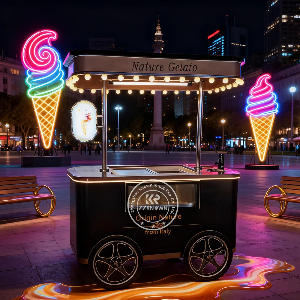 

Gelato Display Freezer Ice Cream Cart Food Vending Carts Street Food Cart Mobile Catering Cart Mobile Cart Kiosk