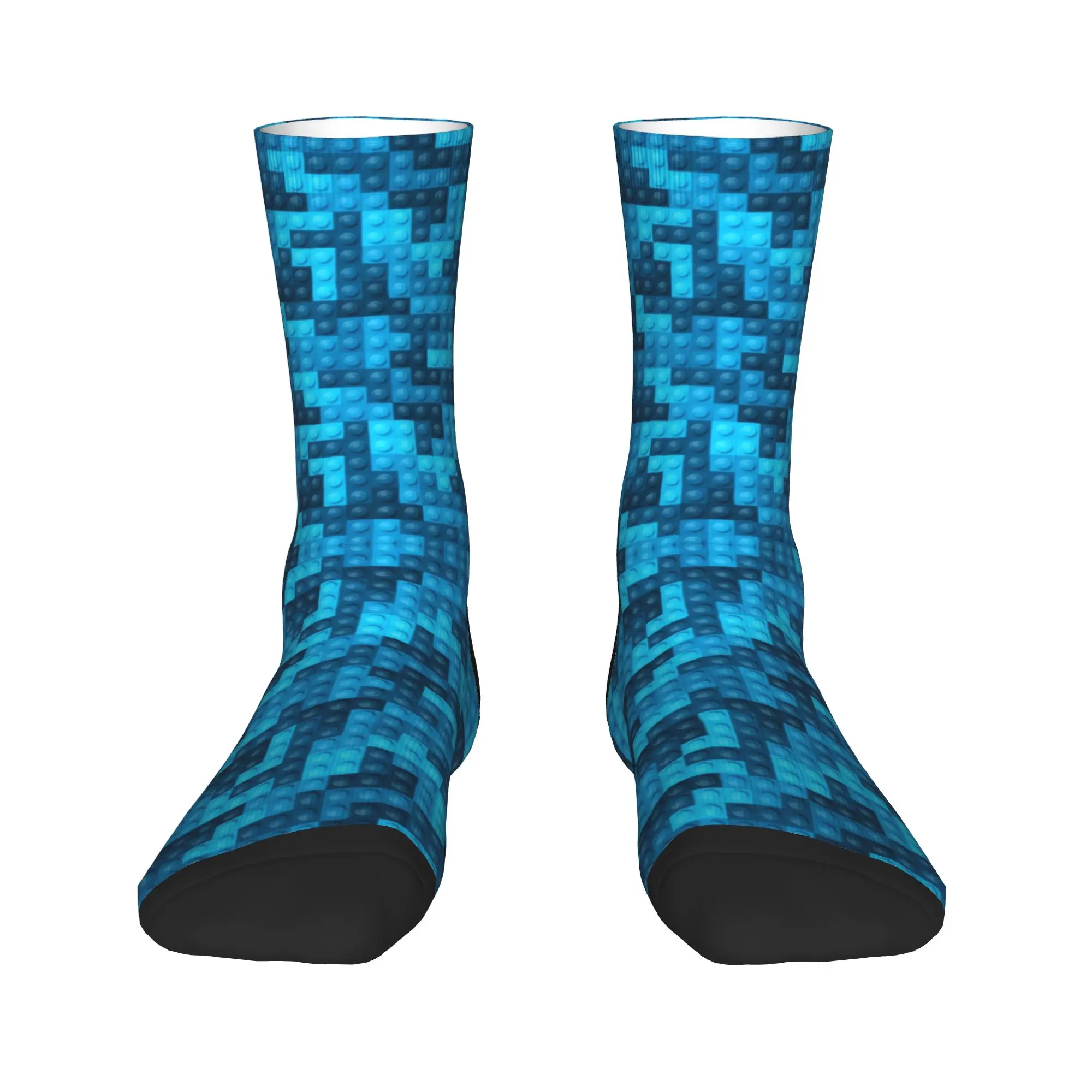 Men Socks Gradient Blue Building Blocks Pattern  Stockings Autumn Modern Medium Soft Socks Graphic Cycling Anti Sweat Socks
