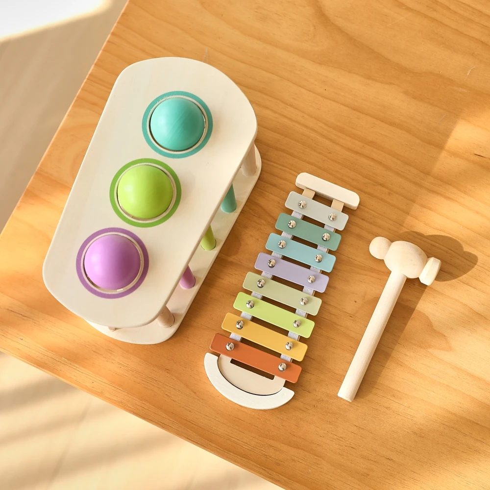 Jouets musicaux en bois pour bébé, ensembles de xylophone PerSCH, jeu de taupe, jouets en bois pour bébé, 6 à 12 mois, 2 pièces