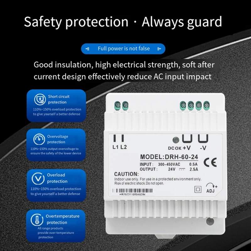 Ежедневный импульсный источник питания DRH-60-24, 60 Вт, один выход, 24 В, промышленный переключатель питания на DIN-рейку для бытовой техники