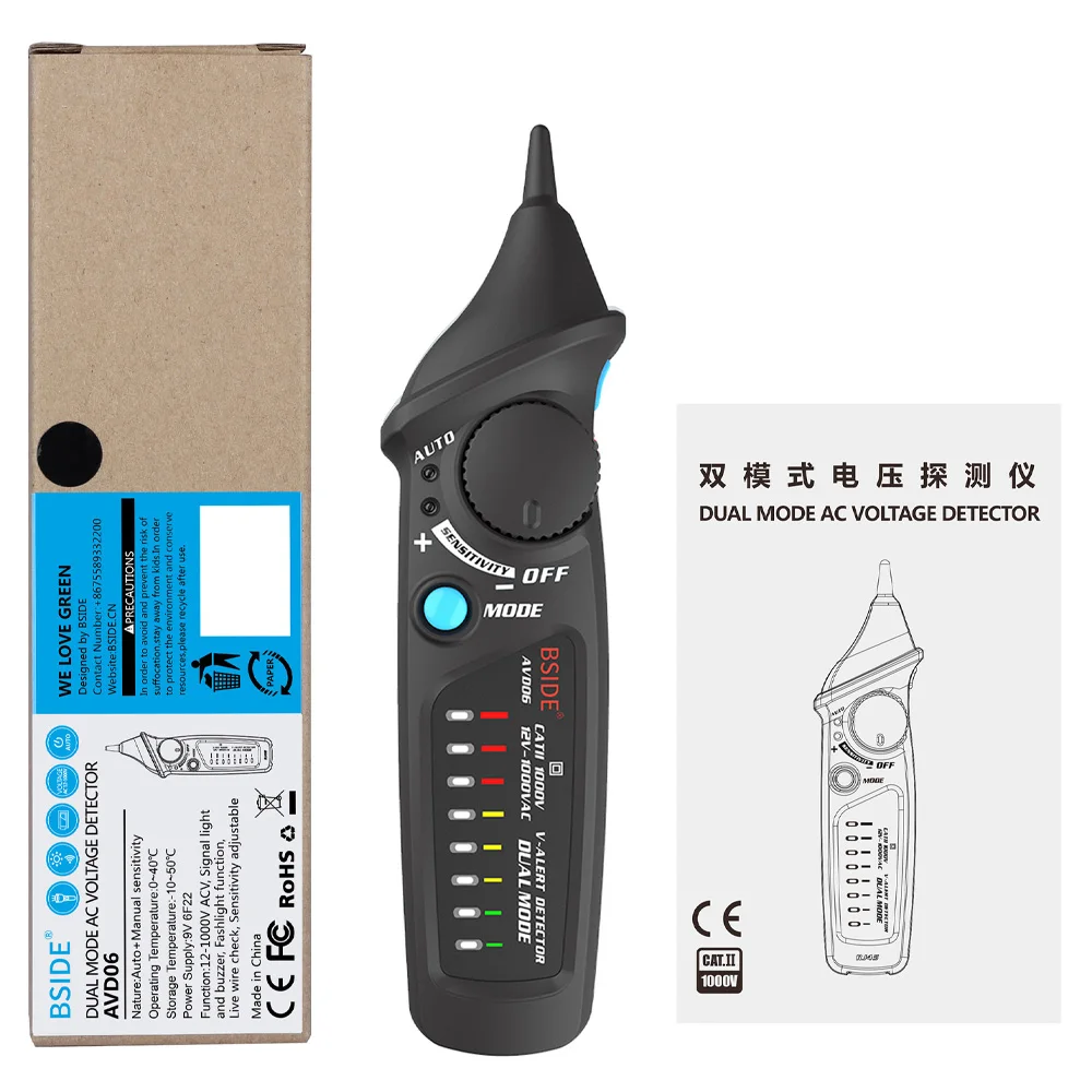 Non-Contact Voltage detector indicator BSIDE AVD06 Profession Smart test pencil Live/phase wire Breakpoint NCV Continuity Tester