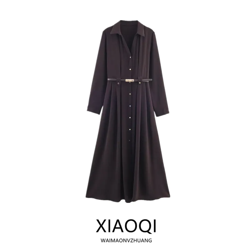 เสื้อผู้หญิงแฟชั่นฤดูใบไม้ร่วง 2025 แบบมีเข็มขัด แขนยาว ทรงหลวม สไตล์ลำลอง ติดกระดุมเม็ดเดียว  ความยาวปานกลาง  ใส่ได้หลายโอกาส