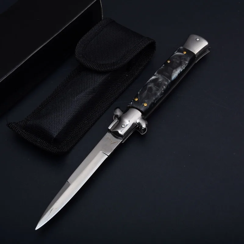 More Styles New Italy Pocket knifes Italian Godfather Stiletto Shell handle Titaniums blade survival outdoor camping knives Gift