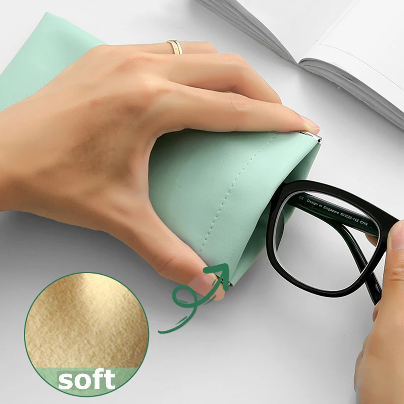 Fashion Soft Leather Reading Glasses Bag Case Waterproof Solid Sun Glasses Pouch Simple Eyewear Storage Bags Eyewear Accessories