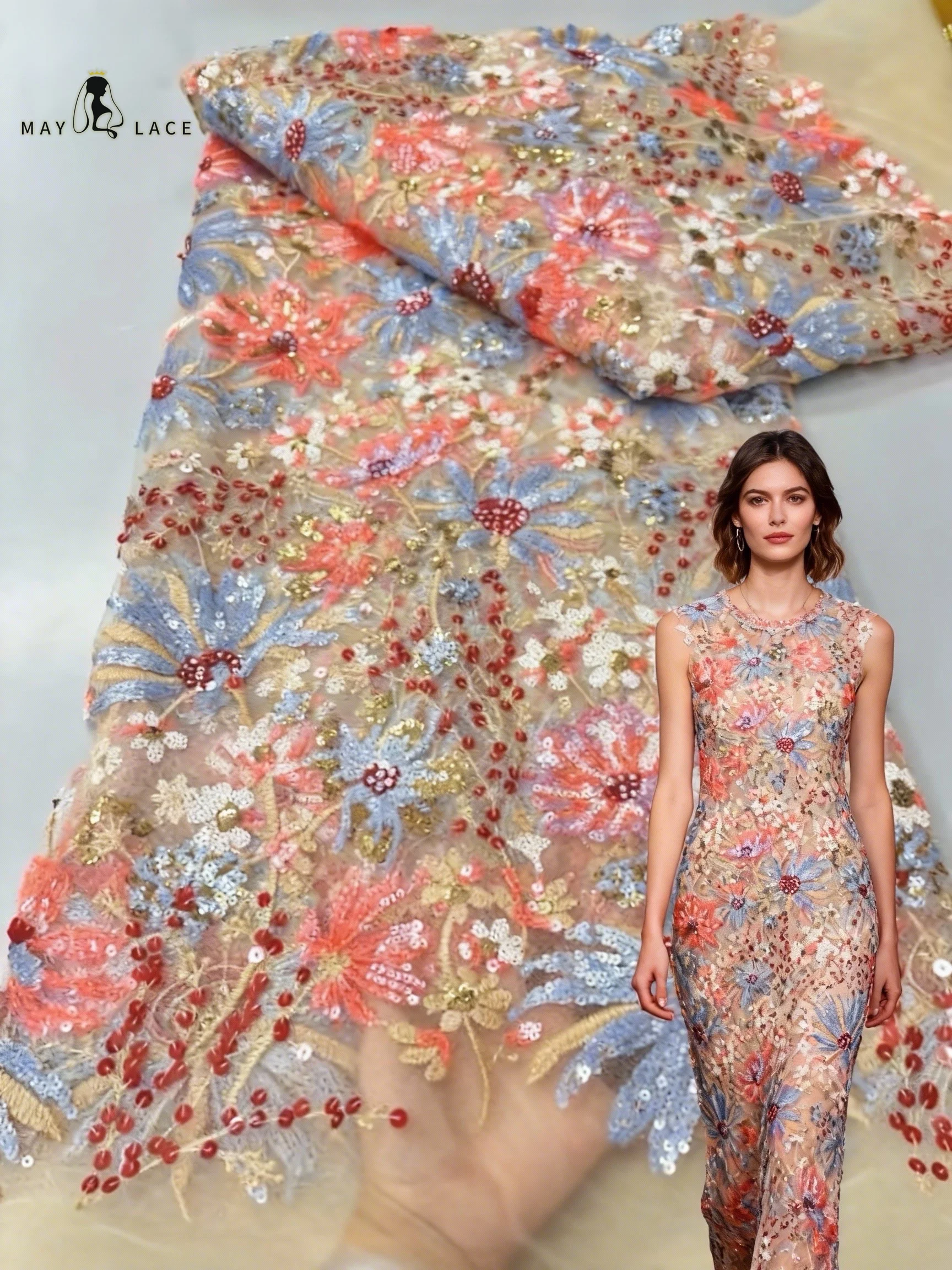 

2026 Luxury French Tulle Lace Fabric With Sequins Embroidery African Nigerian Mesh Lace Fabric For Wedding Party Dress Sewing