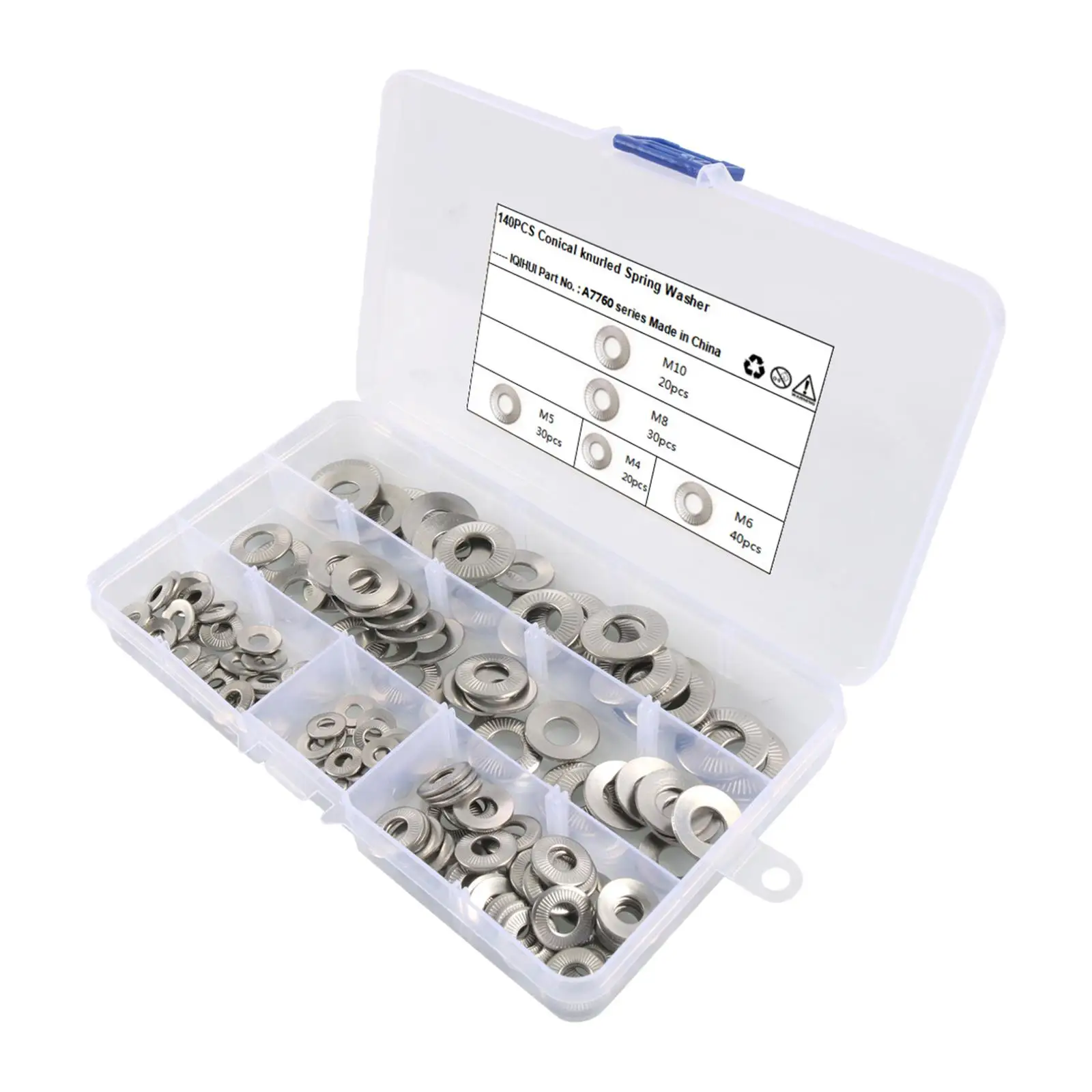 140Pcs M5 M6 M8 M10 Assortment Kit Hardware Disc Spring Serrated Lock Washer