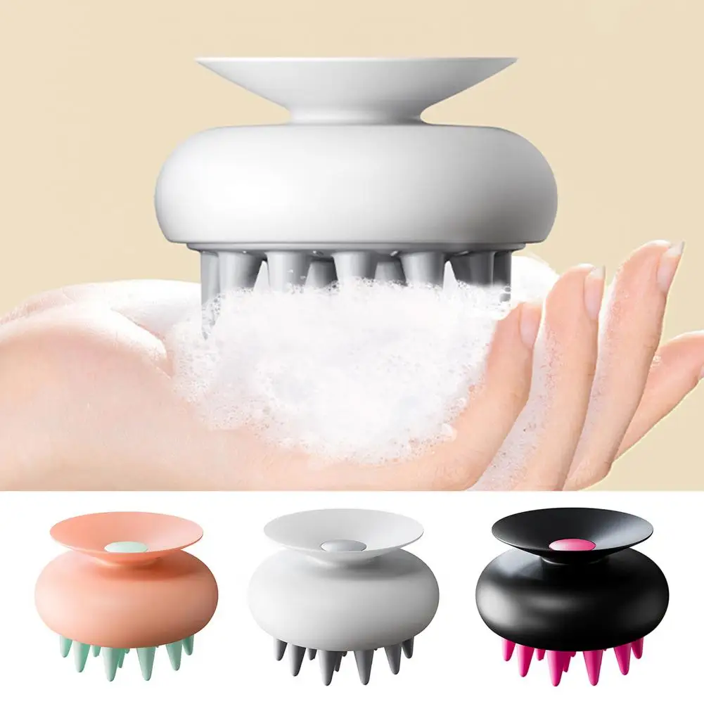 Silicone Suction Cup Shampoo Brush Wet Dry Scalp Massage Soft TPR Bristles Shampoo Scrubber Hair Growth Scalp Care