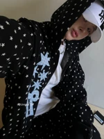 Loose Fit Hooded Sweatirt with Digital Patch Street Sle Star Polka Dot Print Two Piece Set Casual Comfortable ex Oute...