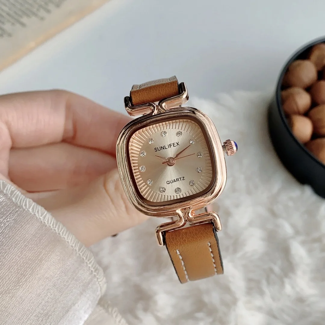 Женские часы, модный квадратный кожаный ремешок, кварцевые часы, женские наручные часы, подарок подруге, часы Relogio Feminino Montre Femme