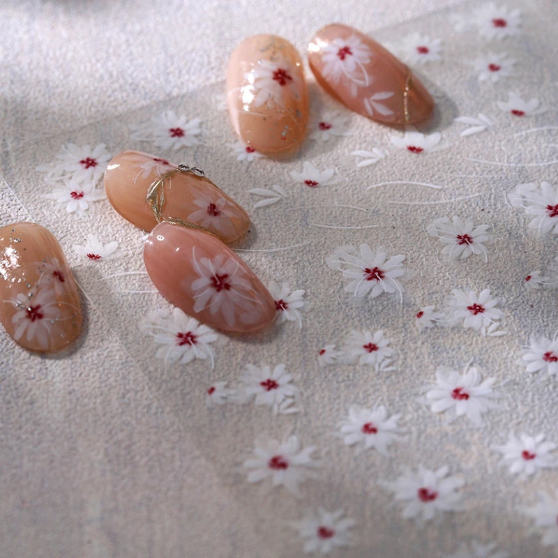 

Lovely White Flowers Sakura 3D Self Adhesive Nail Art Decoration Stickers Pink Cherry Blossom Cute Manicure Decals Wholesale