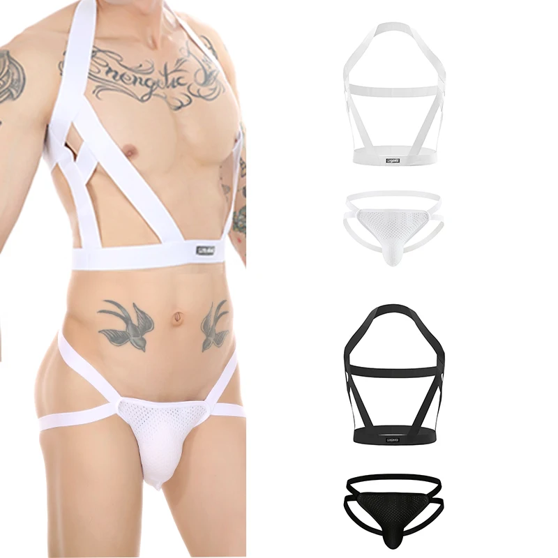 CLEVER-MENMODE Sexy Harness Men Backless Jockstrap Thong Set Elastic Hollow Out Fetish Costumes BDSM Bondage Body Belt Nightwear