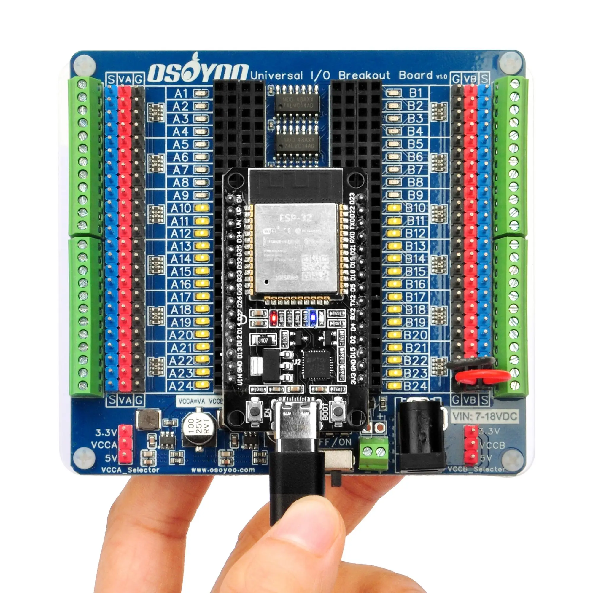 OSOYOO Uniwersalna płytka rozszerzeń IO – Platforma rozszerzeń GPIO i debugowania dla Arduino Nano, ESP32, ESP8266 NodeMCU, Raspberry Pi — zdjęcie produktu 5