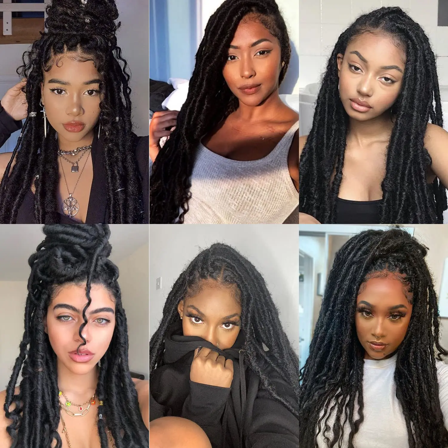 Black Star Goddess Faux Locs Crochet Hair for Women 16-24inch Pre Looped River Locs Crochet Hair with Curly Ends