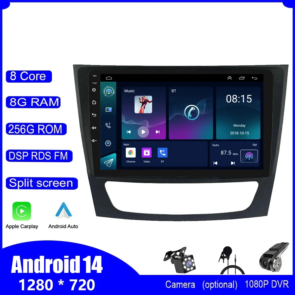 

2 Din Android 14 Car Radio For Mercedes Benz E-class E Class W211 E200 CLS 2002 - 2010 Multimedia Video Player Wireless Carplay