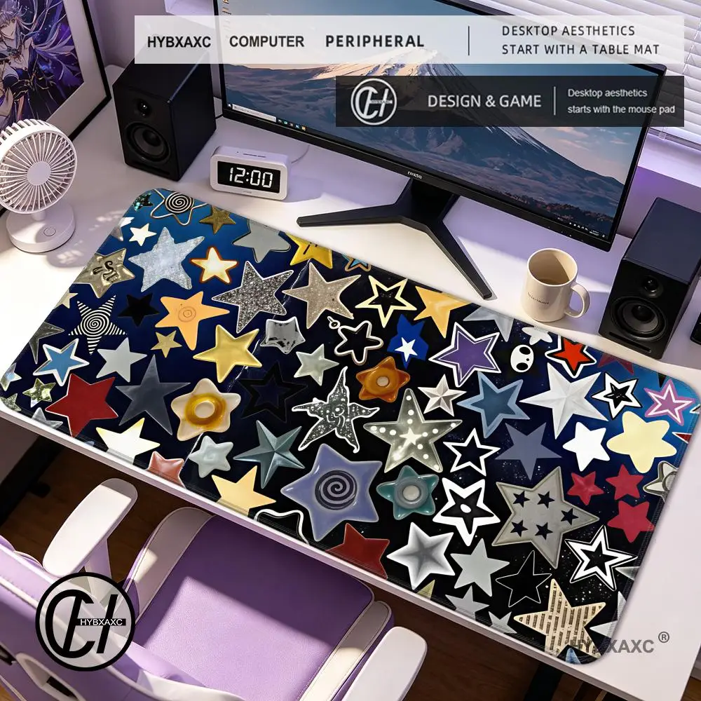 

HYBXAXC Cute Vibrant Stars Aesthetic Collage Desk Mat,Rubber Mouse Pad, Water Repellent Table Cover Desk Pad for Writing,