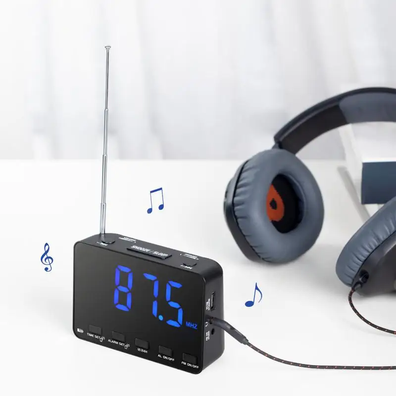 Radio despertador para dormitorio, Radio FM, reproductor de reloj despertador FM multifuncional para dormitorio, hogar, adolescentes, niños, adultos, niñas, vida diaria