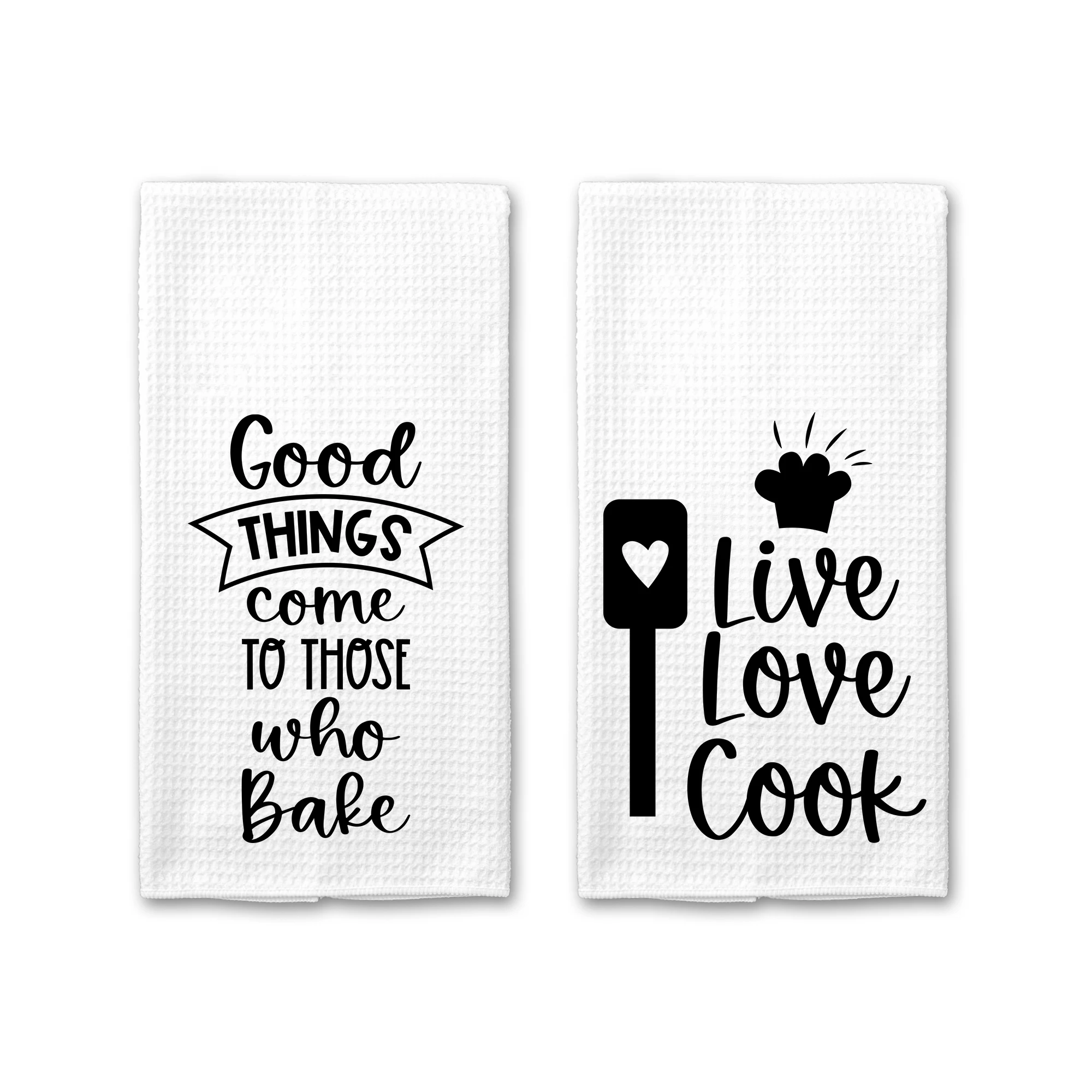 Sublimated Kitchen Towel Kiss the Cook Bon Appetite Special Microfiber Waffle Tea Towel (2pcs)