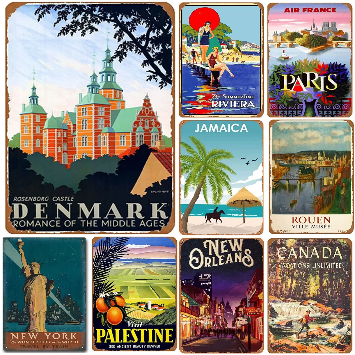 Metal Tin Signs Plaque Landscape View Wall Decoration Vintage Art Posters Iron Painting for Man Cave Home Cafe Garden Club Bar