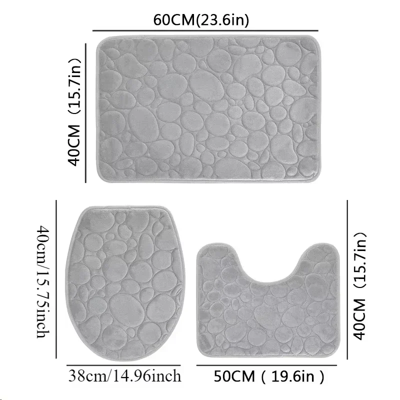 

3pcs/Set Solid Color Simple Bathroom-absorbing and Non-slip Floor Stone Pattern, Comfortable and Soft, Three-piece Set
