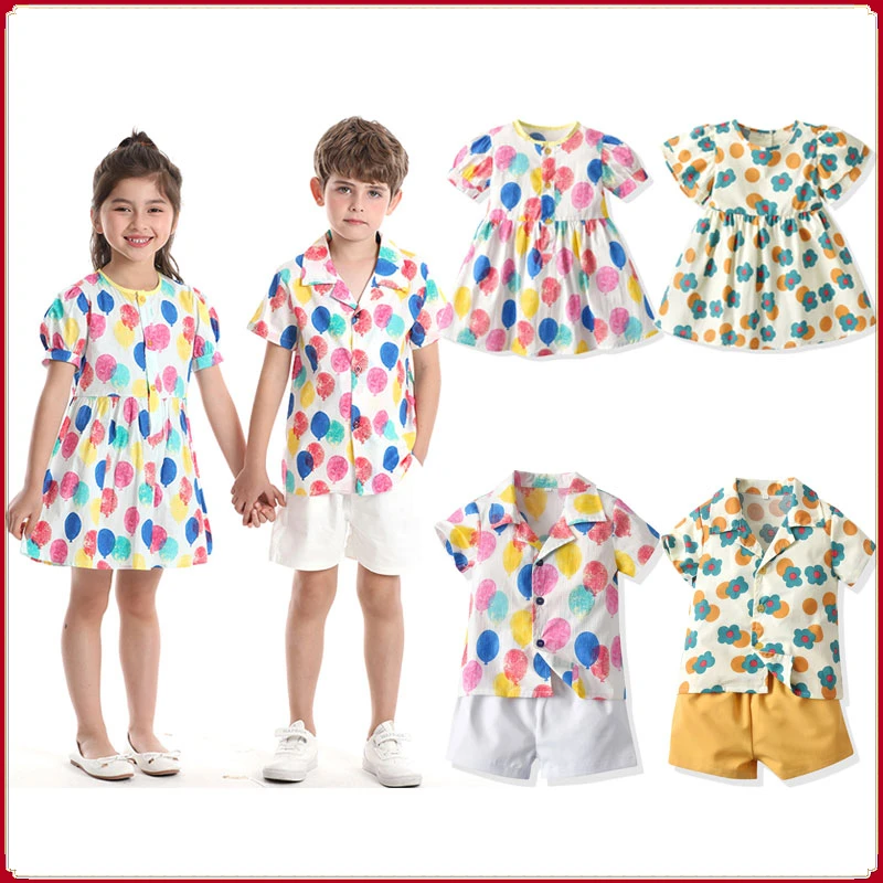 Floral Style Brother and Sister Kids Matching Outfits Boys Gentleman Suit+Princess Girls Tutu Dress Sets Children Ootd Clothes