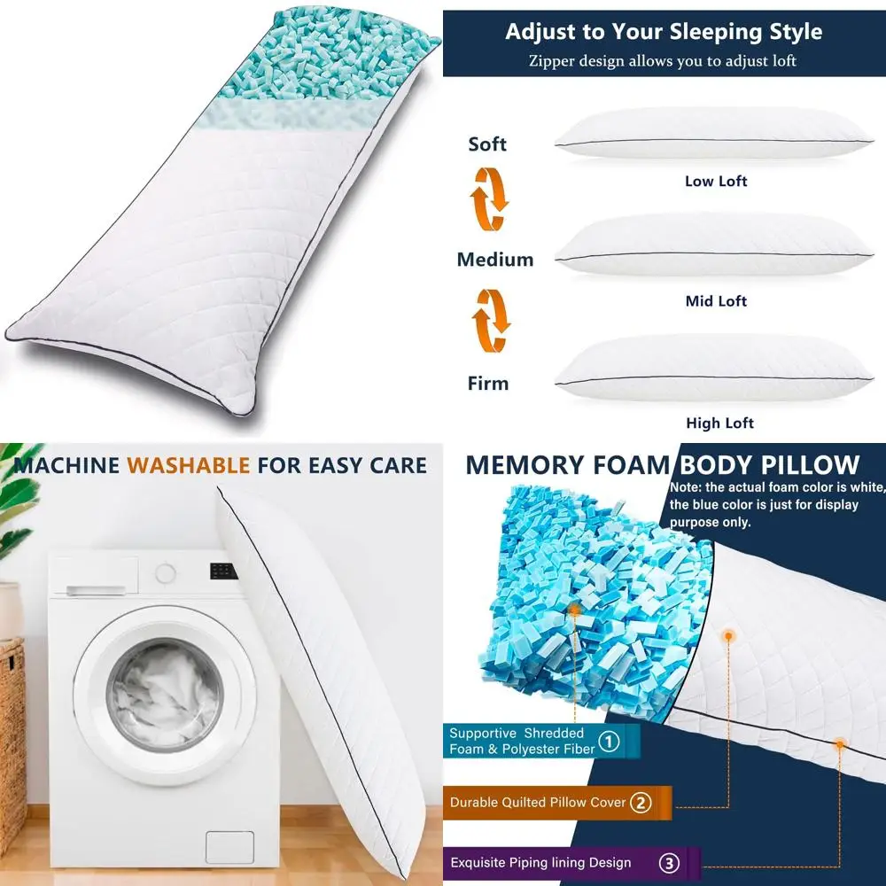 

Adult Memory Foam Full Body Pillow - 20x60 Inches White for Side Sleepers