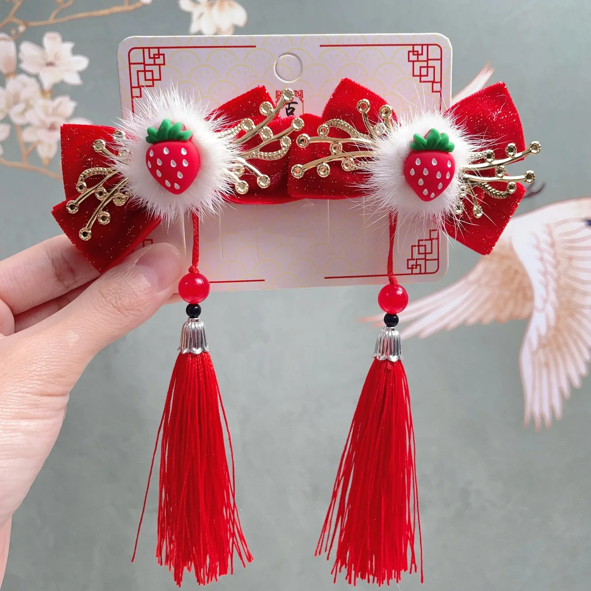 Children's New Year Ancient Style Hair Accessories Cute Strawberry Hair Clip Chinese Style Red New Year Holiday Gift