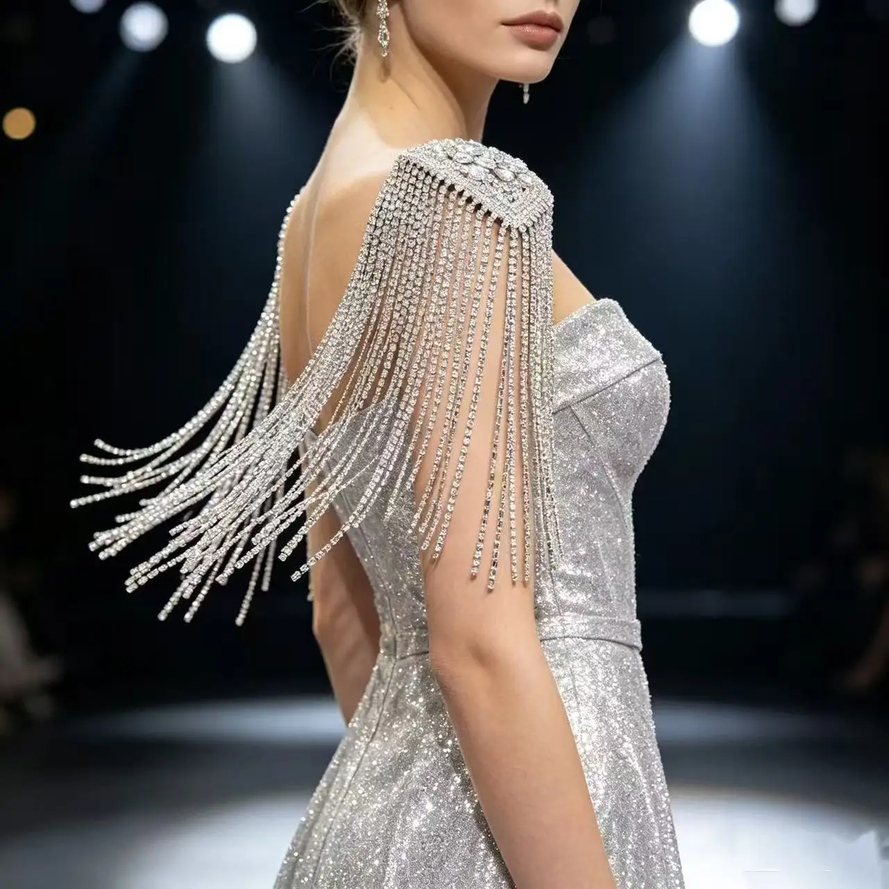 Hot Selling Heart-Shaped Flower Shaped Rhinestone Tassel Shoulder Patch, Retro Fashion Stage Host Suit Shoulder Decoration