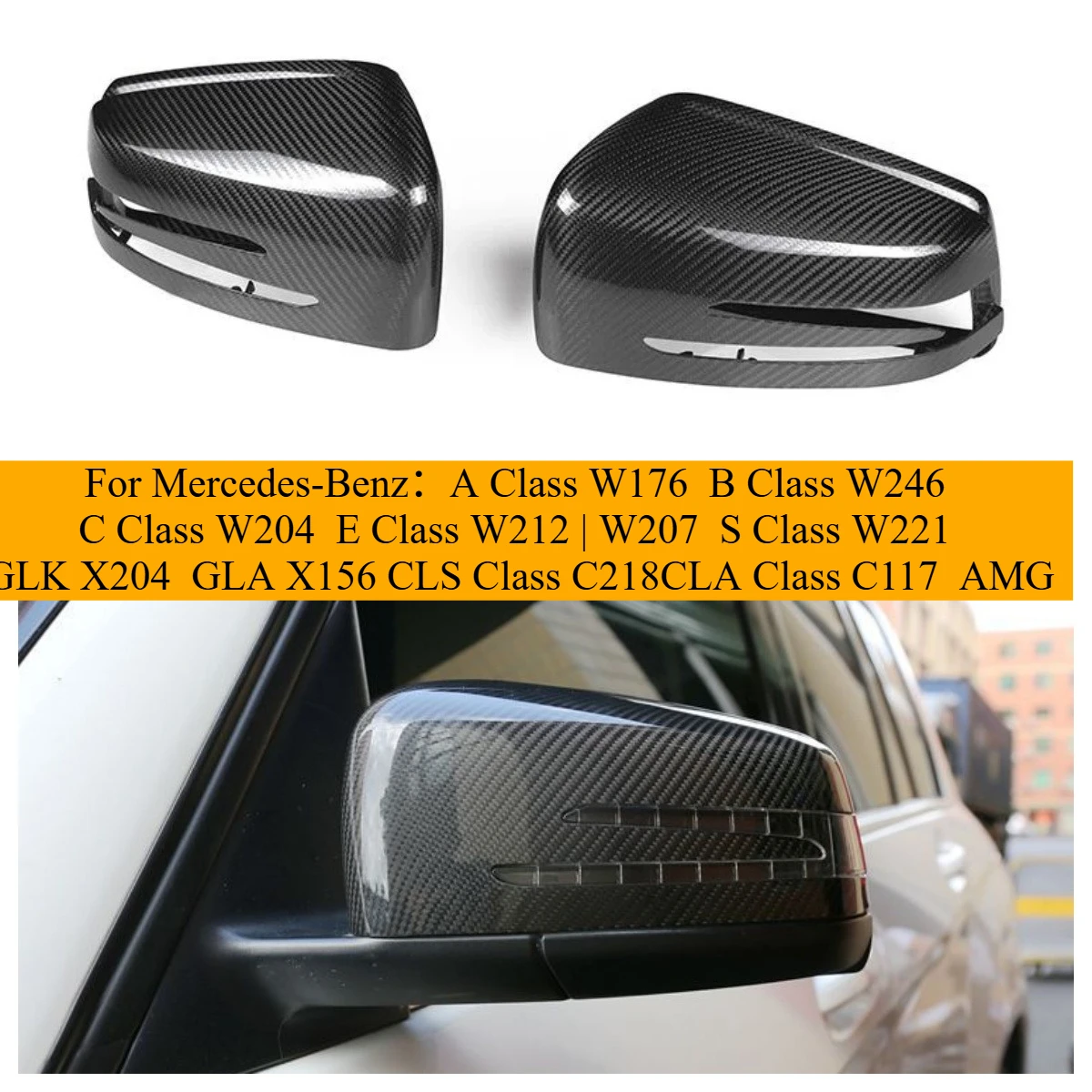 

Dry Carbon Fiber Rearview Mirror Cover for Mercedes Benz W212 W207 E Class W204 W218 W176 W117 C CLS CLA 1:1 Replacement