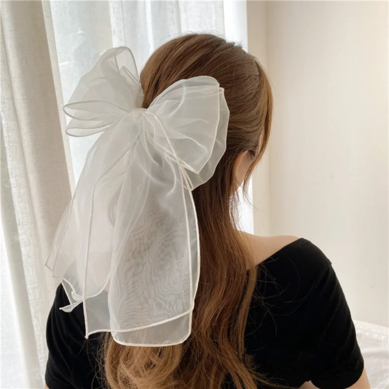 Horquilla con lazo de Organza de doble capa grande para mujer, pinzas para el cabello de primavera, accesorios para el cabello para chicas a la moda