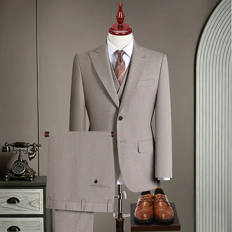 High-Quality Handmade Half-Linen Lining Wool Silk Tencel Italian Style Suit Three-Piece Set Notch Lapel Custom-Made High-End